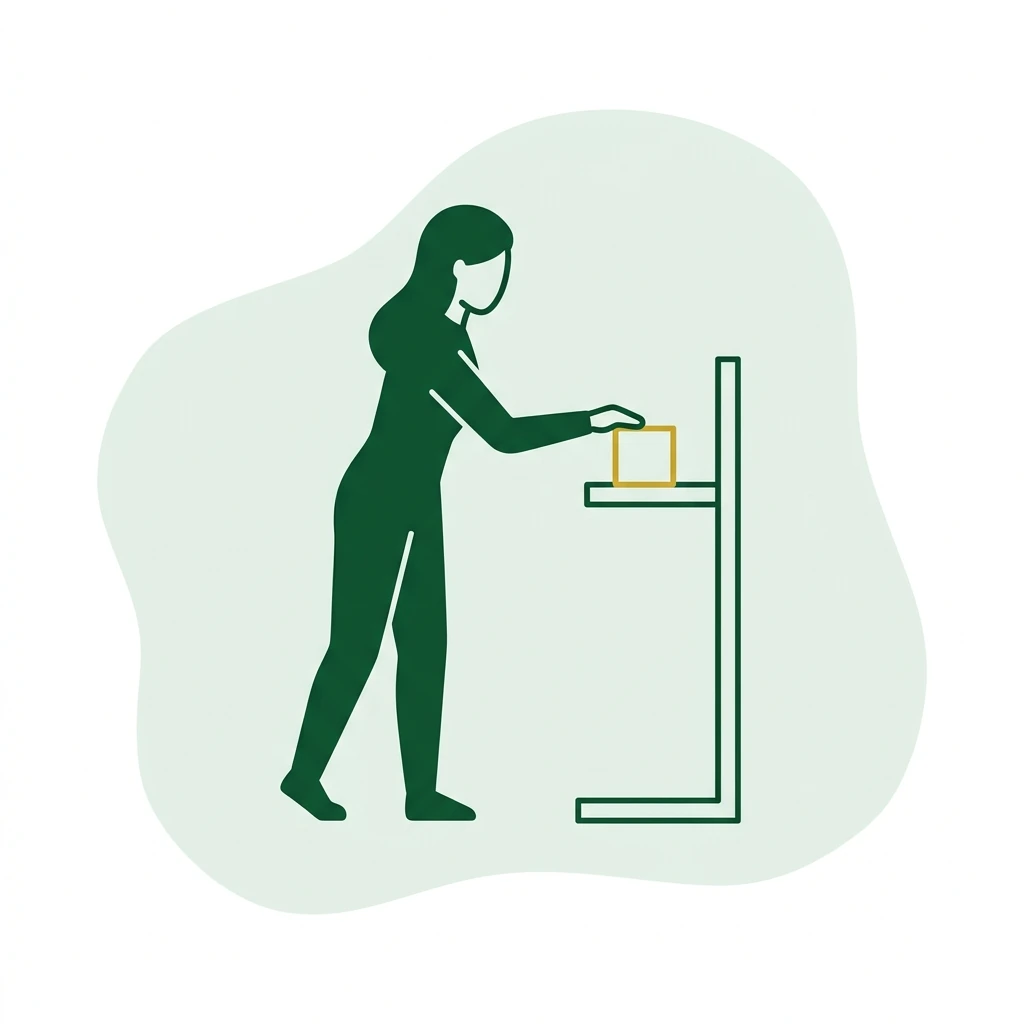 Flat vector icon of a figure placing a small plain block into one of two shallow recesses