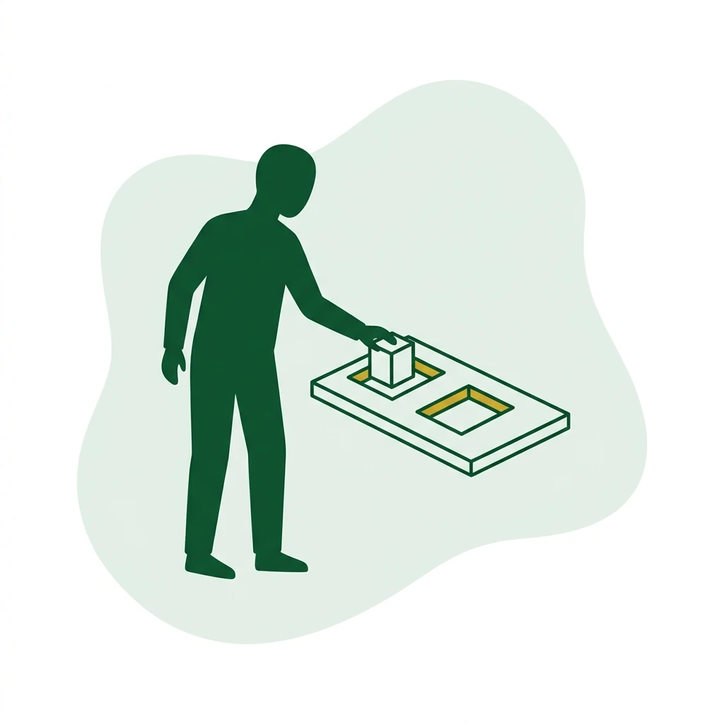 Flat vector icon of a figure sliding a plain panel sideways along a horizontal rail