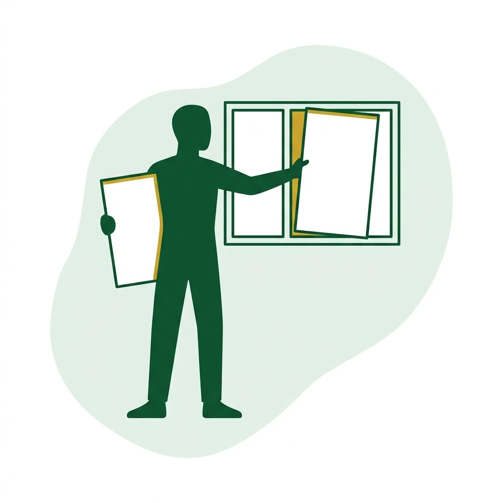 Flat vector icon of a figure returning a plain small block to a plain upright stand
