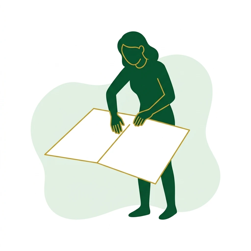 Flat vector icon of a figure folding a plain large sheet in half