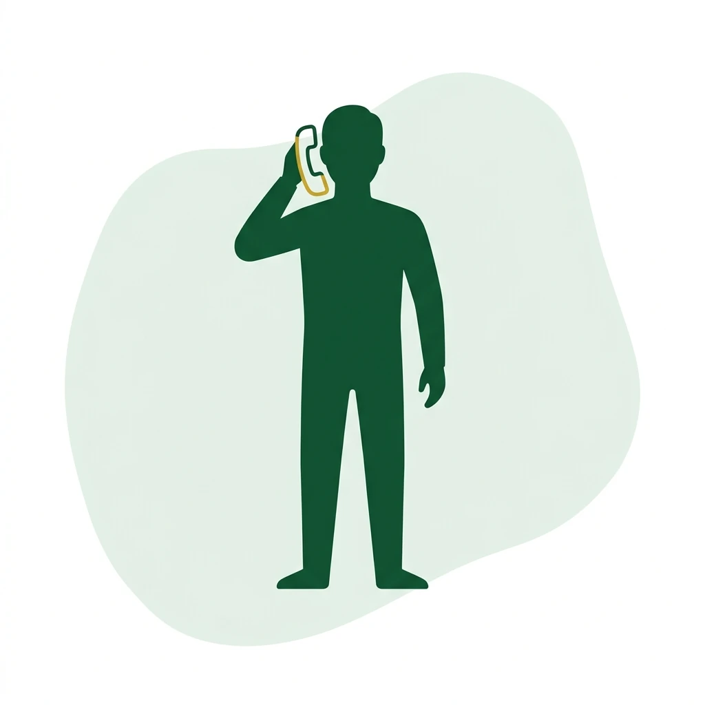 Flat vector icon of a figure holding a plain phone handset to one ear