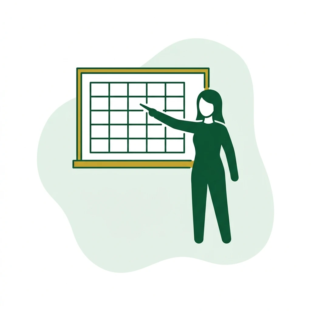Flat vector icon of a figure pointing at a plain grid on a board