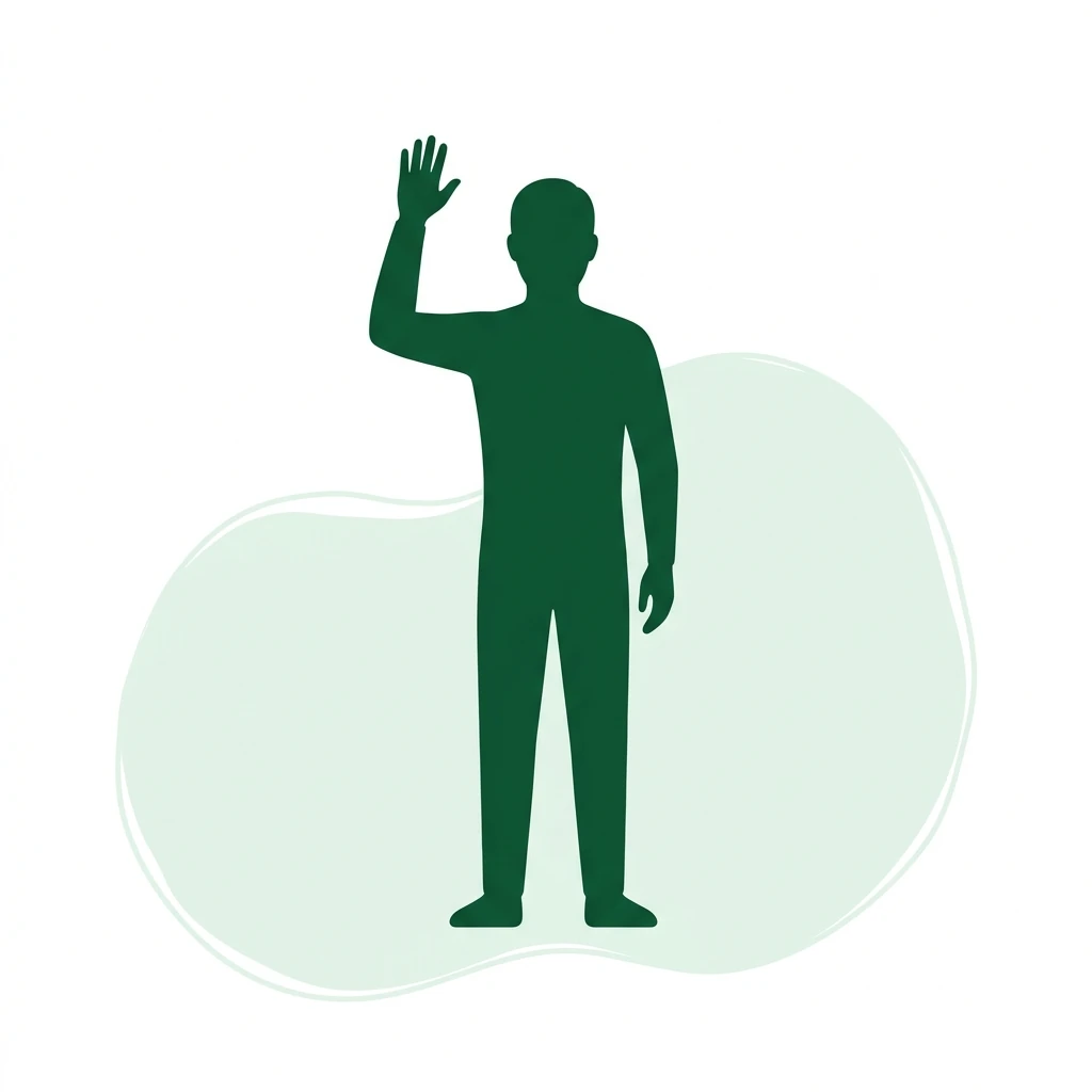 Flat vector icon of a figure with one hand raised above the shoulder