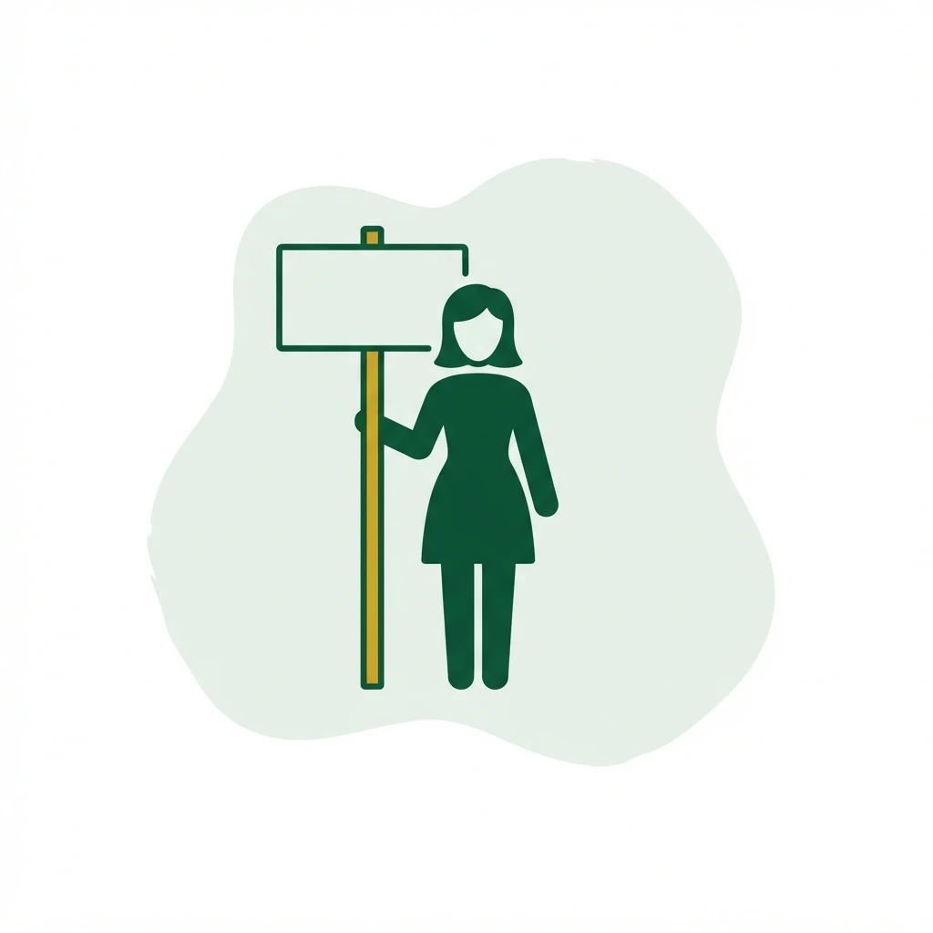 Flat vector icon of a figure standing beside a plain signpost