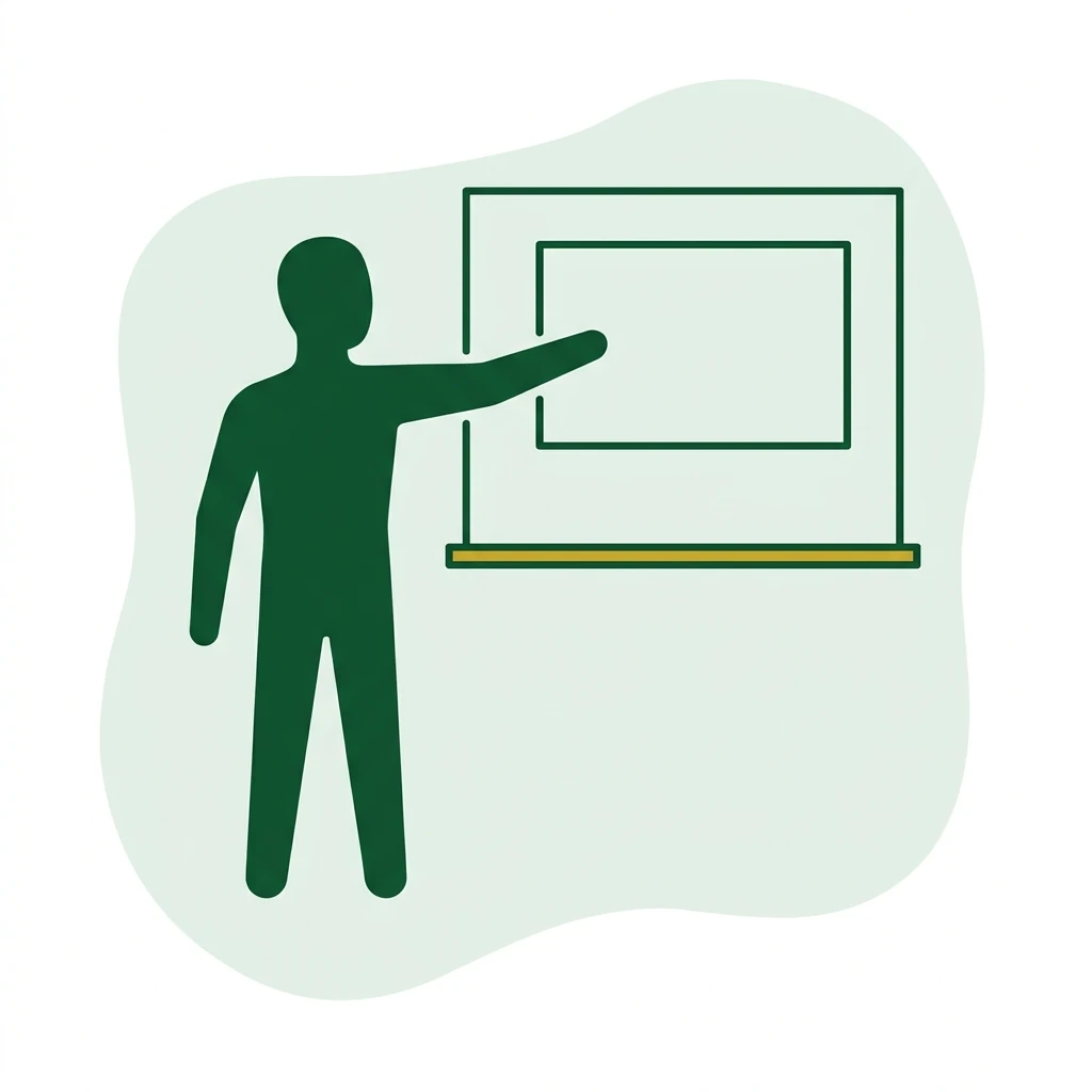 Flat vector icon of a figure pointing at a plain rectangle on a board