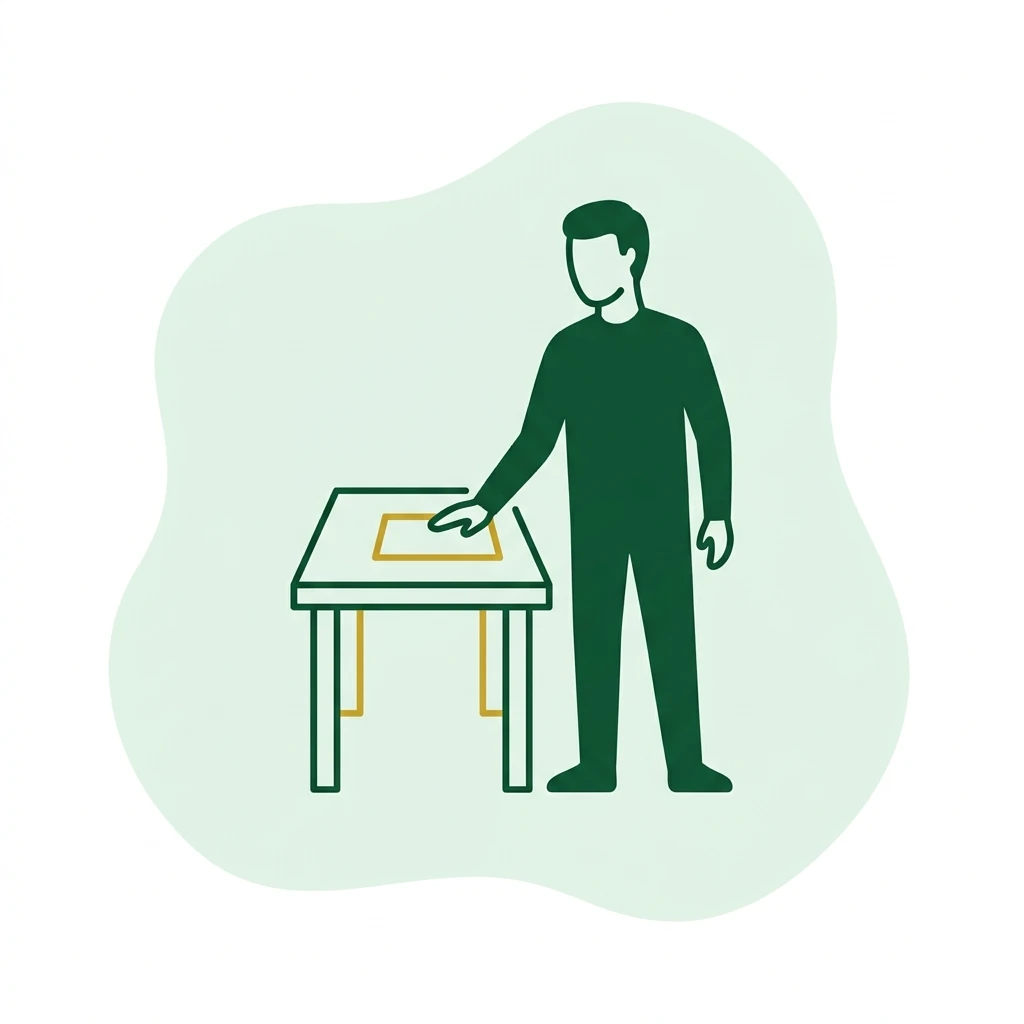 Flat vector icon of a figure beside a plain receipt on a table