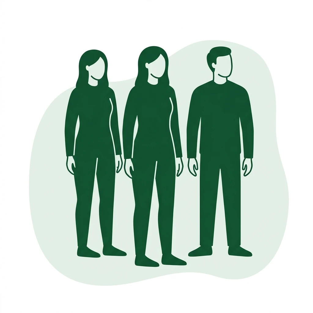 Flat vector icon of three figures standing in a shallow arc facing the same direction
