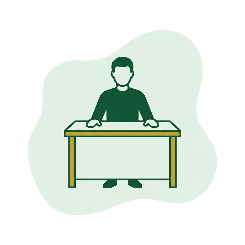 Flat vector icon of a figure seated behind a plain desk