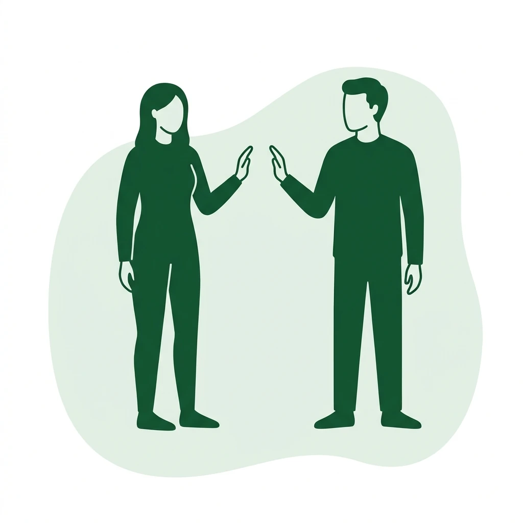 Flat vector icon of two figures facing each other with one hand raised on each side