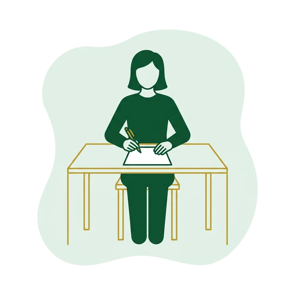 Flat vector icon of a figure signing a plain sheet at a desk