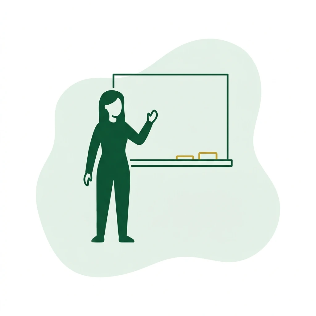 Flat vector icon of a person at a whiteboard