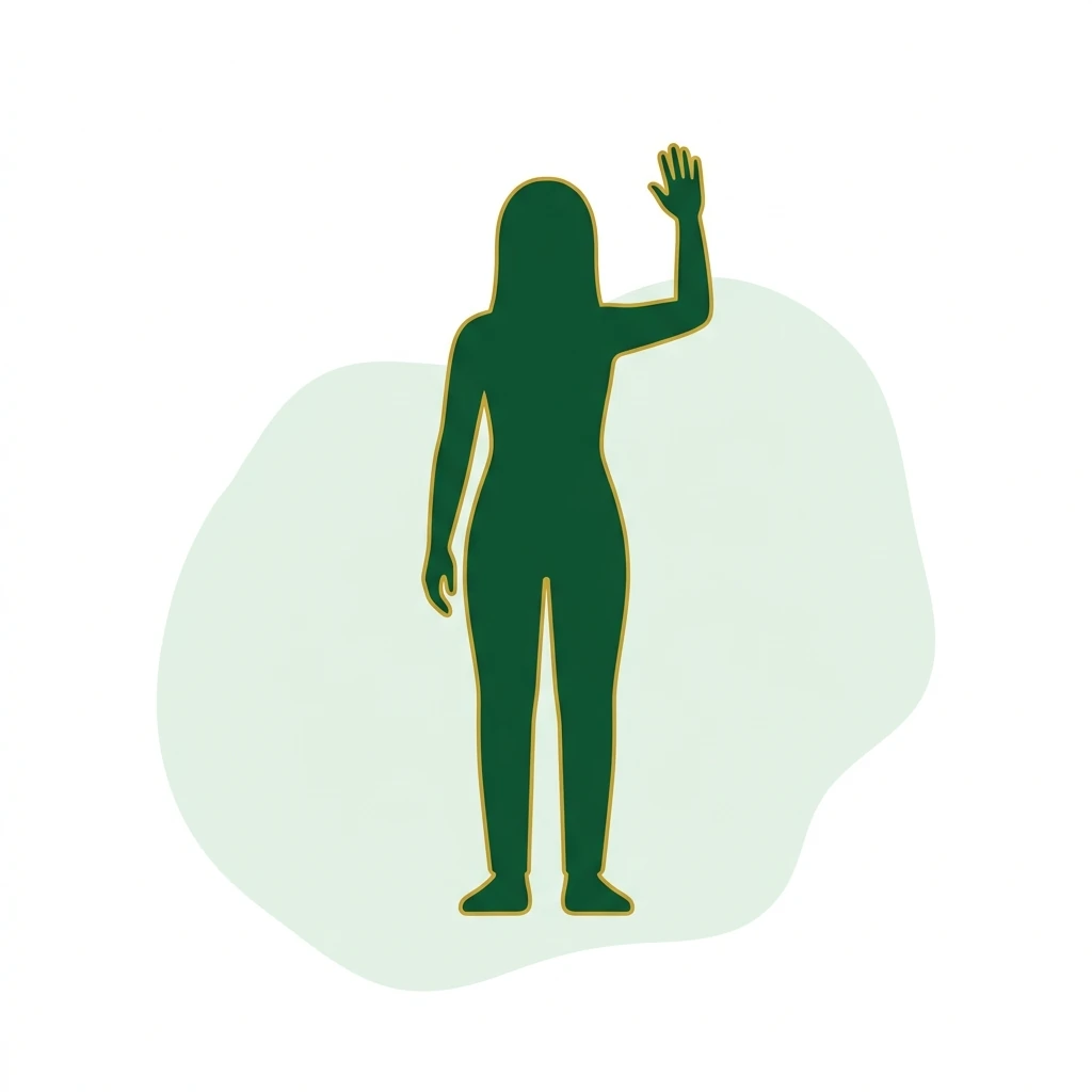 Flat vector icon of a figure with one hand raised above the shoulder
