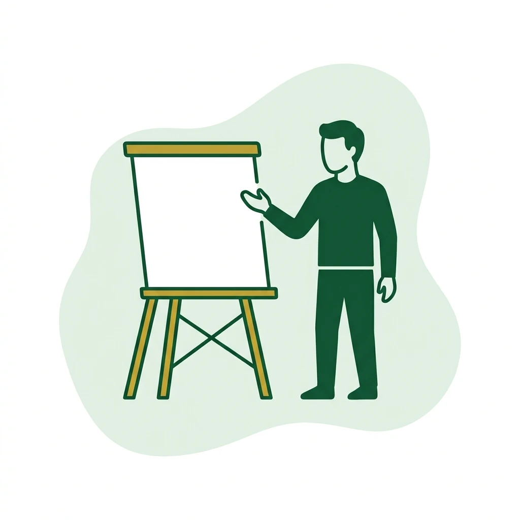 Flat vector icon of a figure presenting a plain sheet on an easel