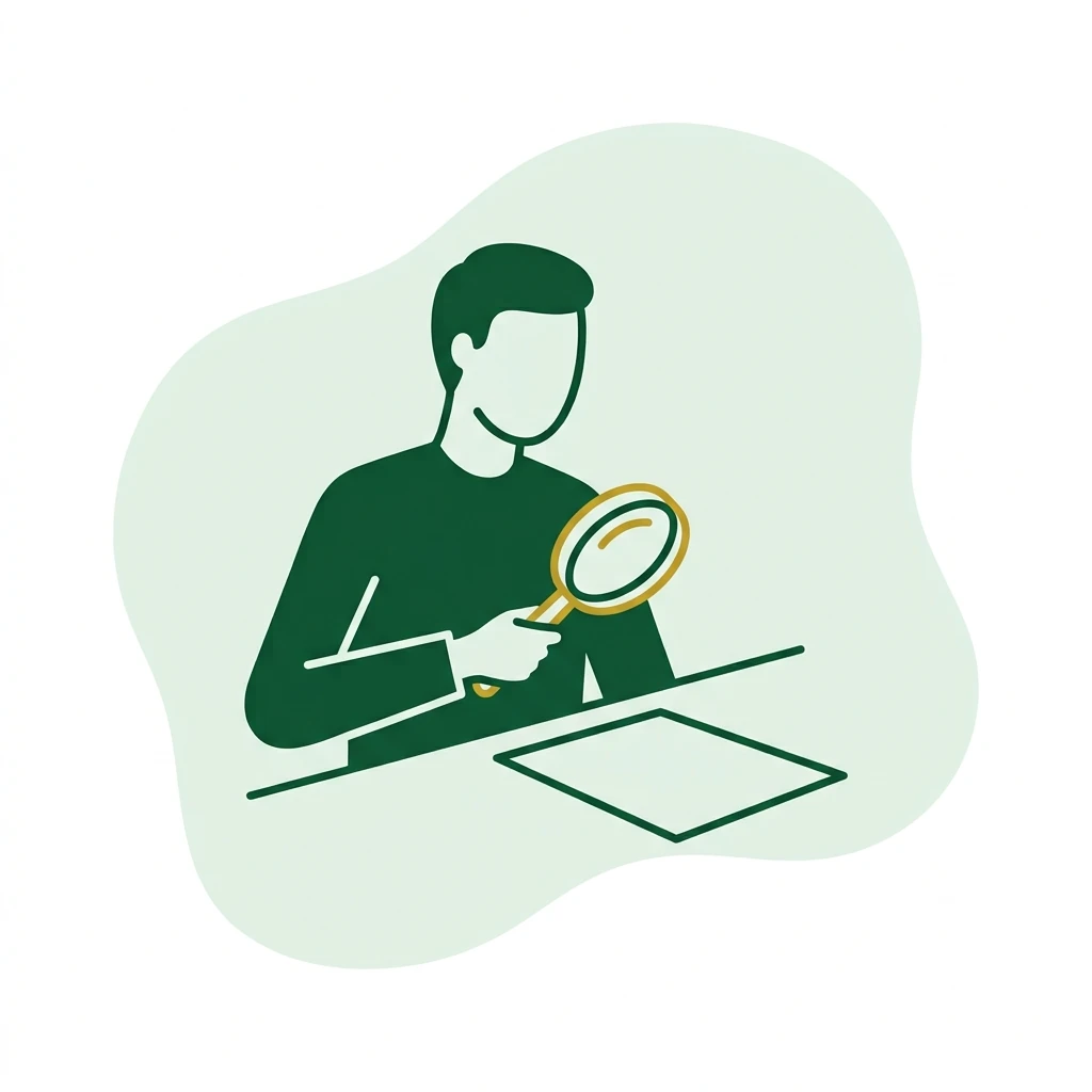 Flat vector icon of a magnifier above a document