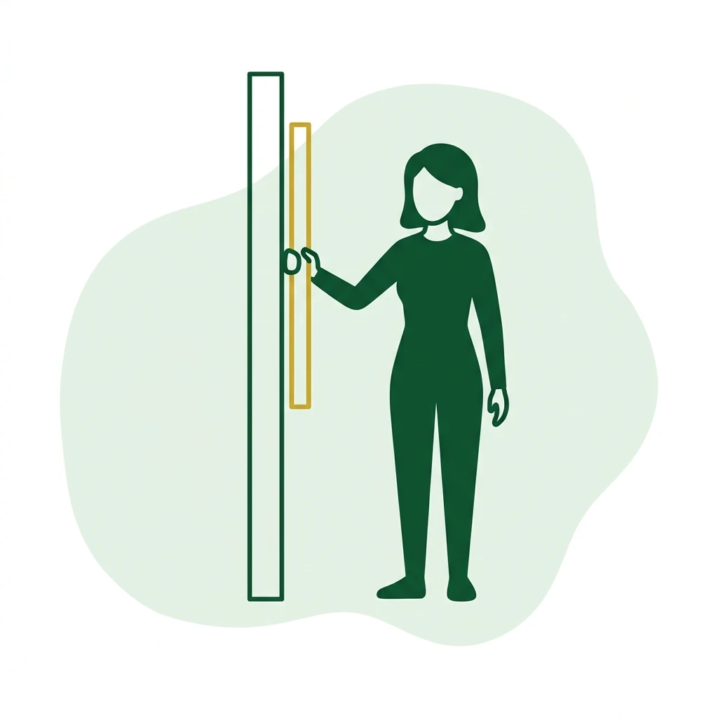 Flat vector icon of a figure holding a plain measuring rod against a tall post