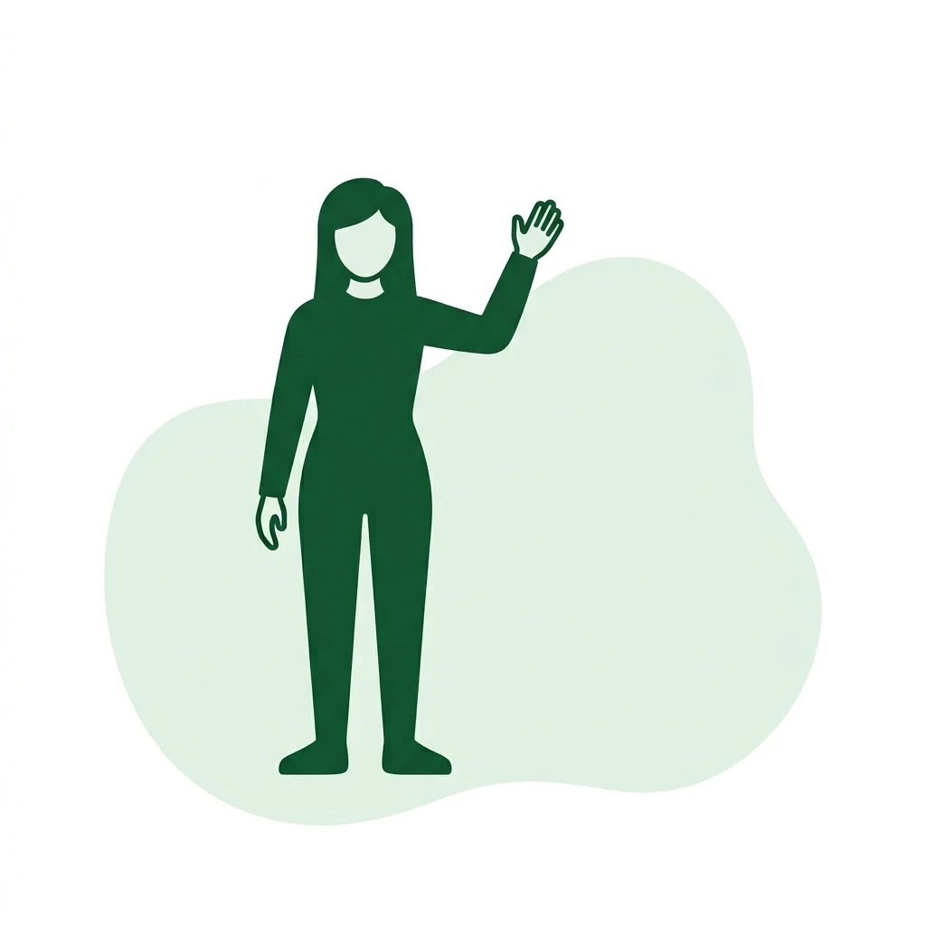 Flat vector icon of a figure with one hand raised above the shoulder