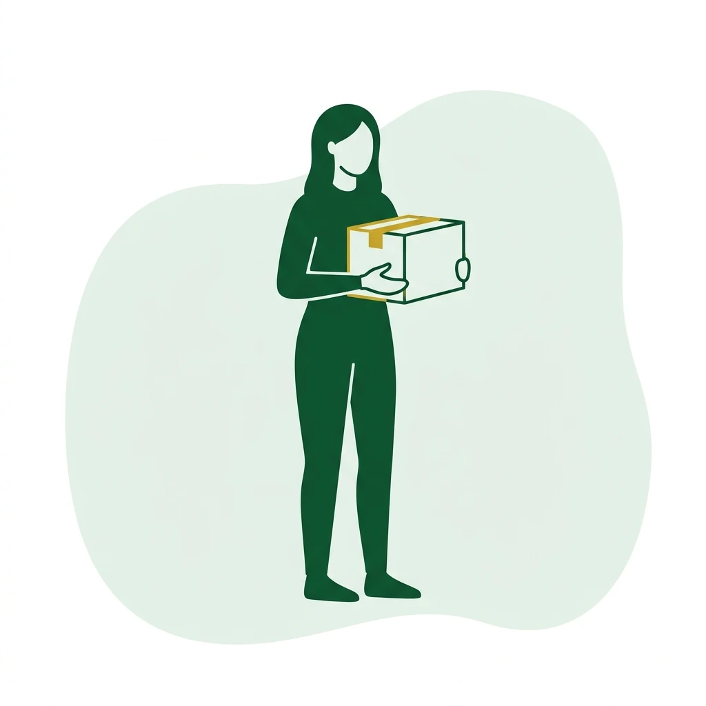 Flat vector icon of a figure carrying a plain small box forward