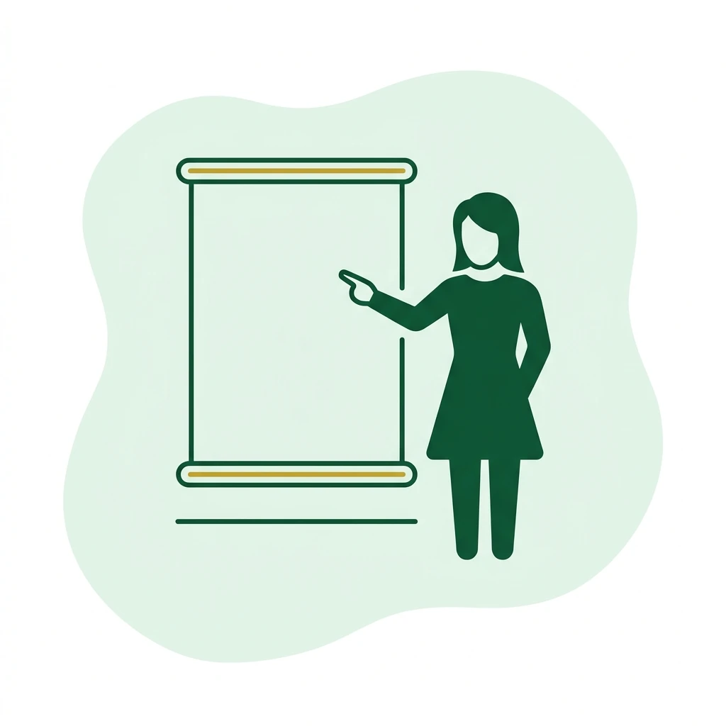 Flat vector icon of a figure pointing with one hand at a plain tall upright board