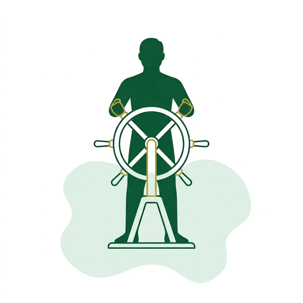 Flat vector icon of a figure turning a plain horizontal wheel with both hands