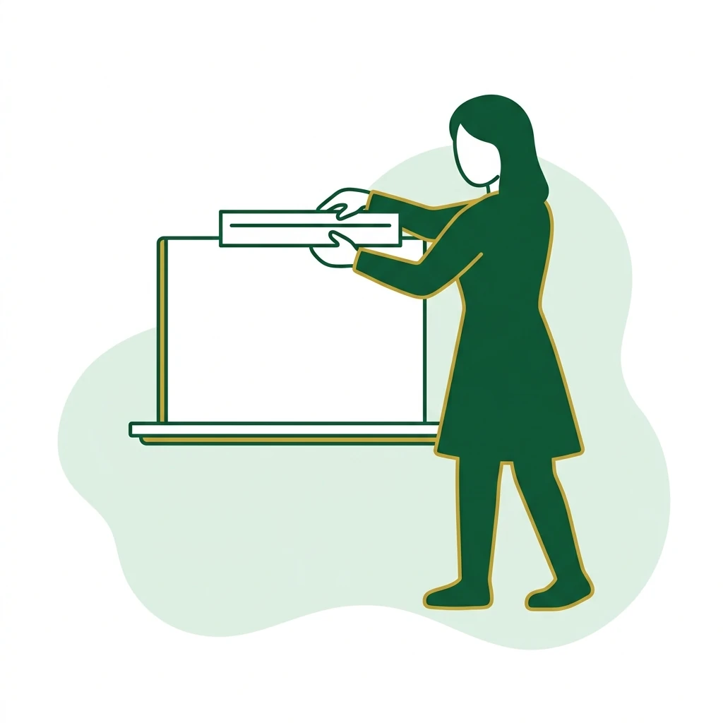 Flat vector icon of a figure aligning a plain ruler along the edge of a plain panel