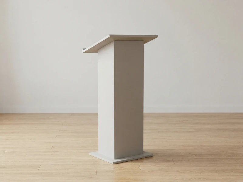 Single plain lectern stand on an open wooden floor under soft daylight