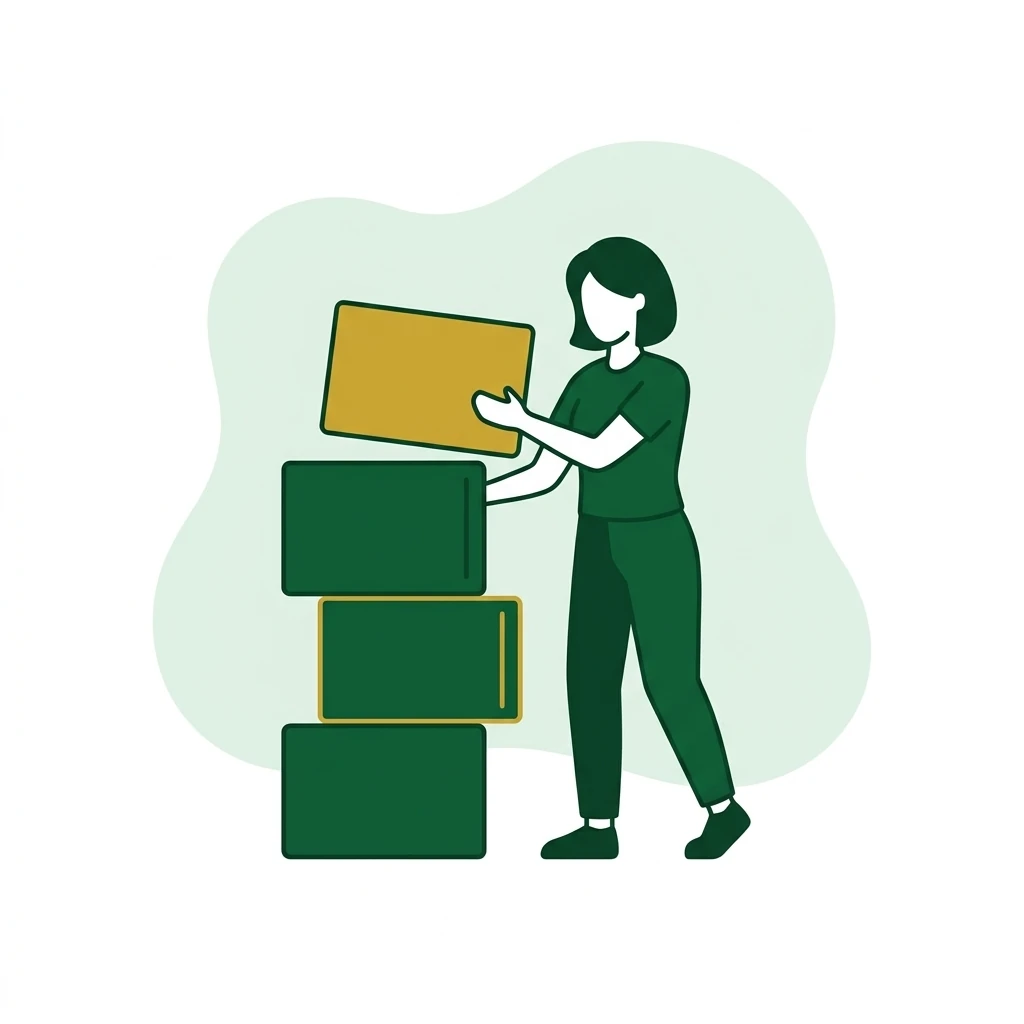Flat vector icon of a figure stacking four plain blocks into a vertical column