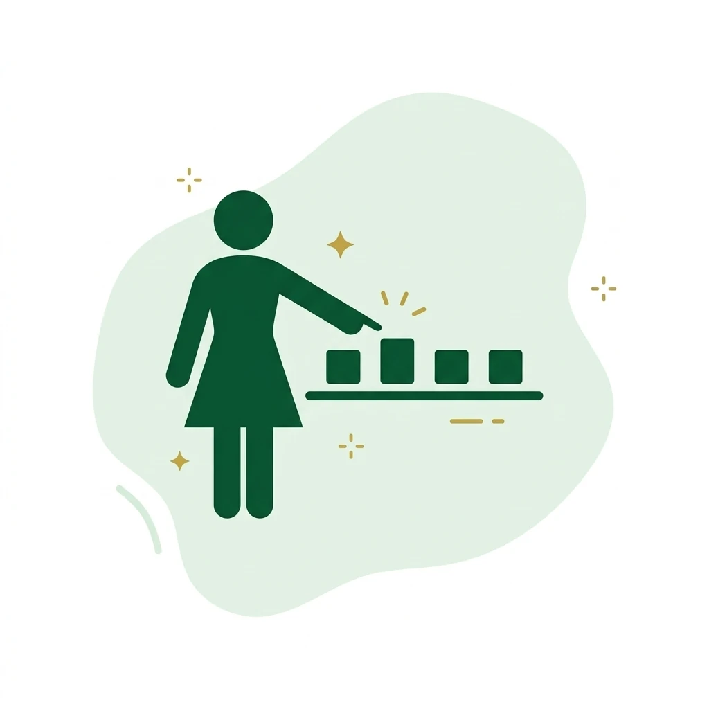Flat vector icon of a figure pointing at a plain horizontal row of four identical blocks
