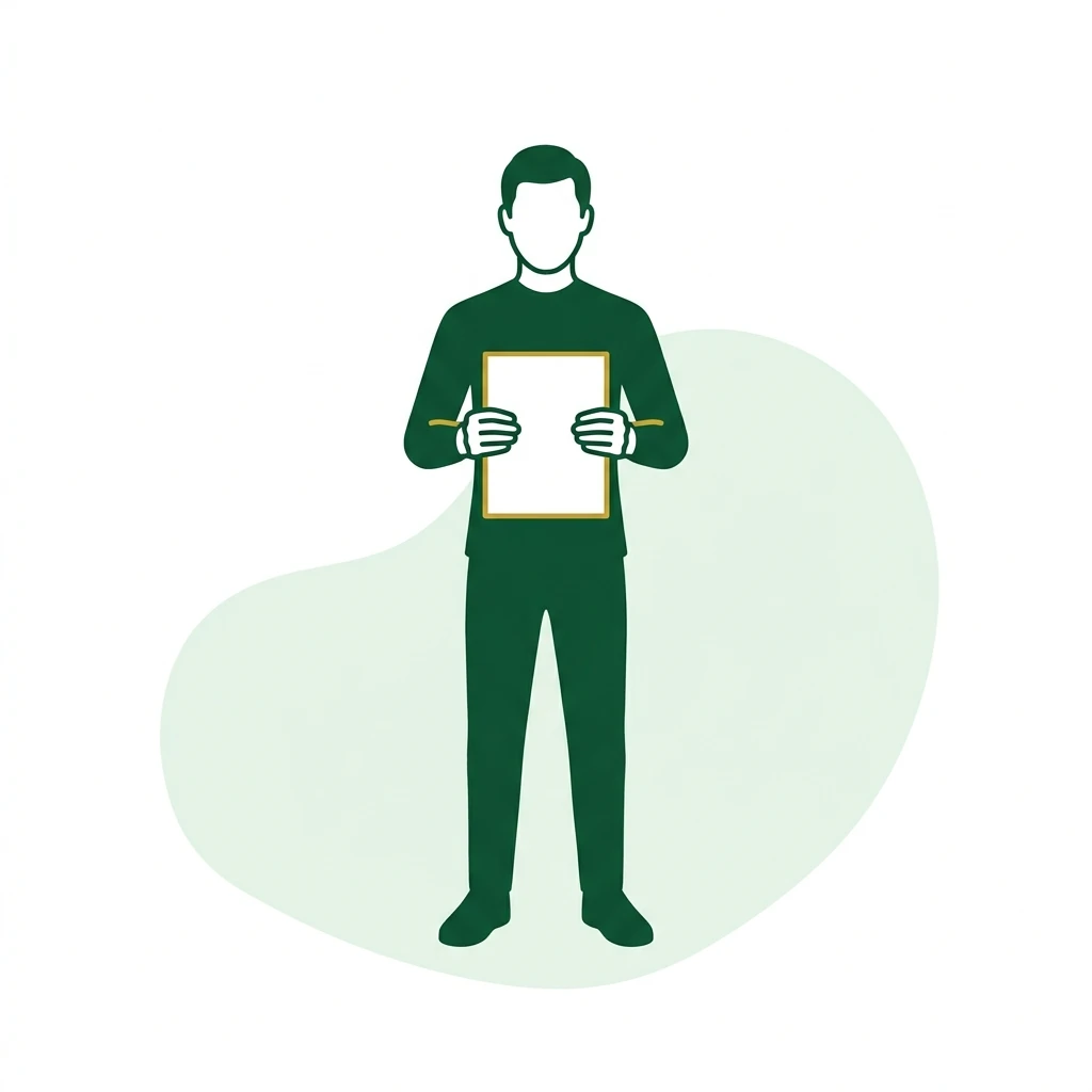 Flat vector icon of a figure holding a plain rectangular ledger flat between both hands