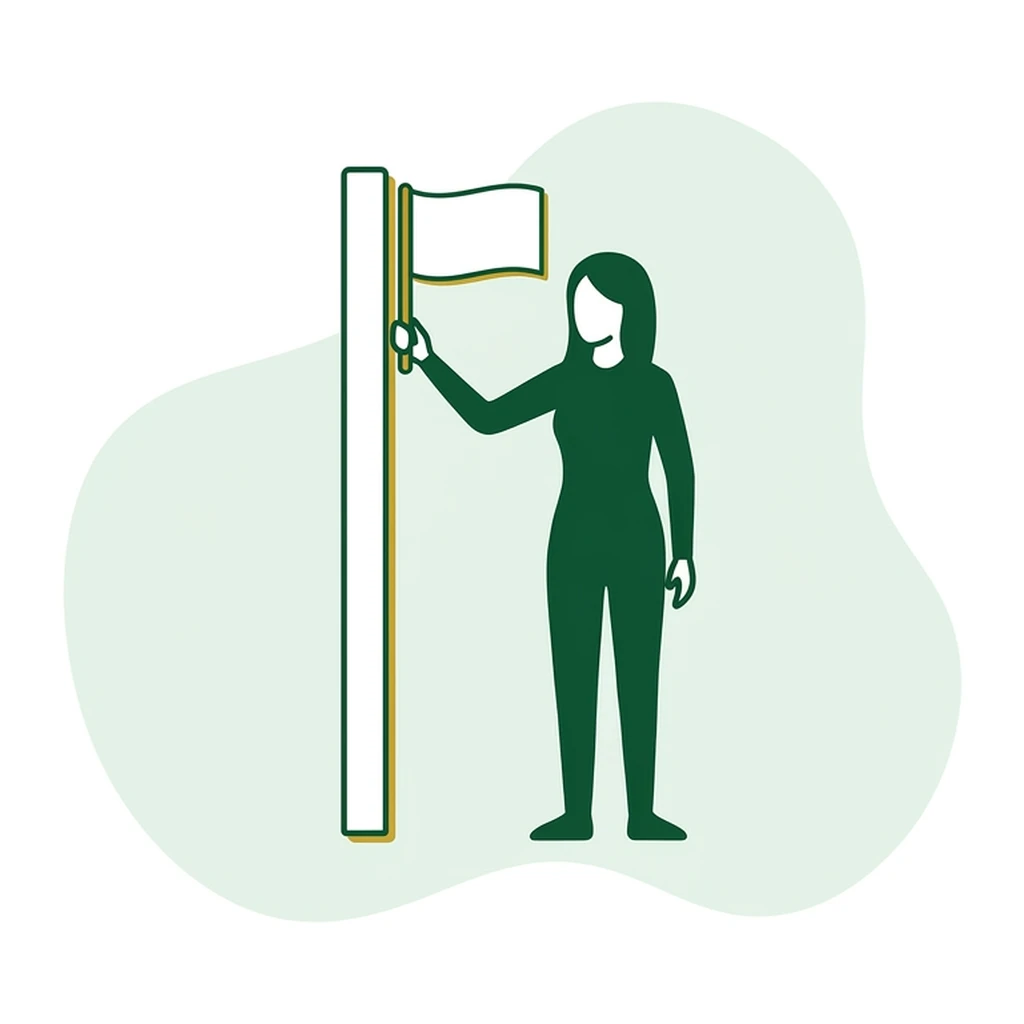 Flat vector icon of a figure beside a plain upright post holding a raised flag