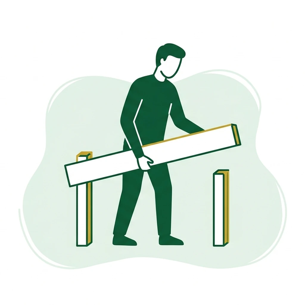 Flat vector icon of a figure setting a plain horizontal beam across two low posts