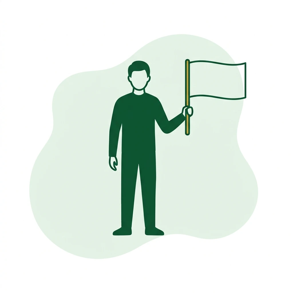 Flat vector icon of a figure raising one plain flag on a short pole